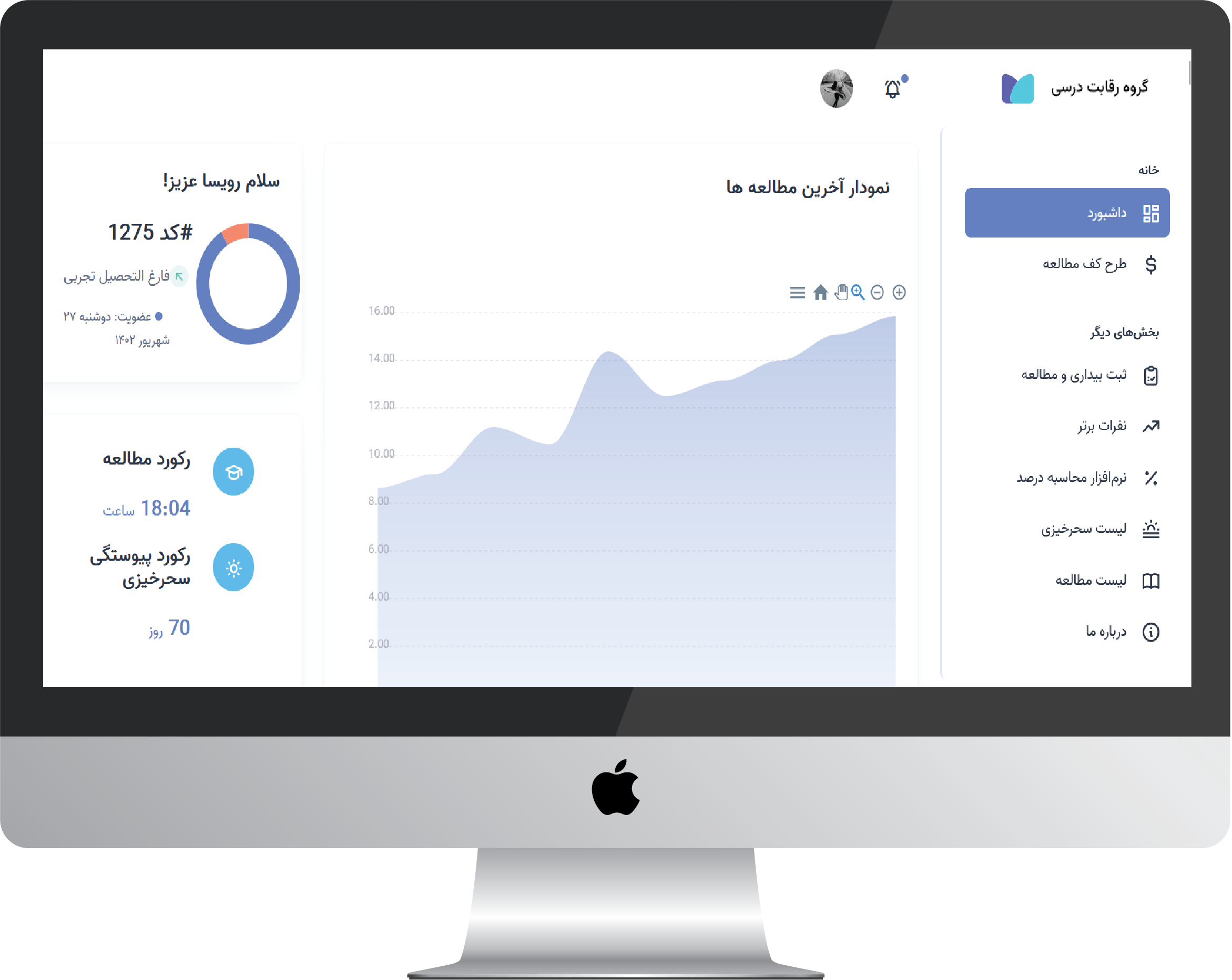 پنل کاربری گروه رقابت درسی کنکور تلگرام - نمای کلی