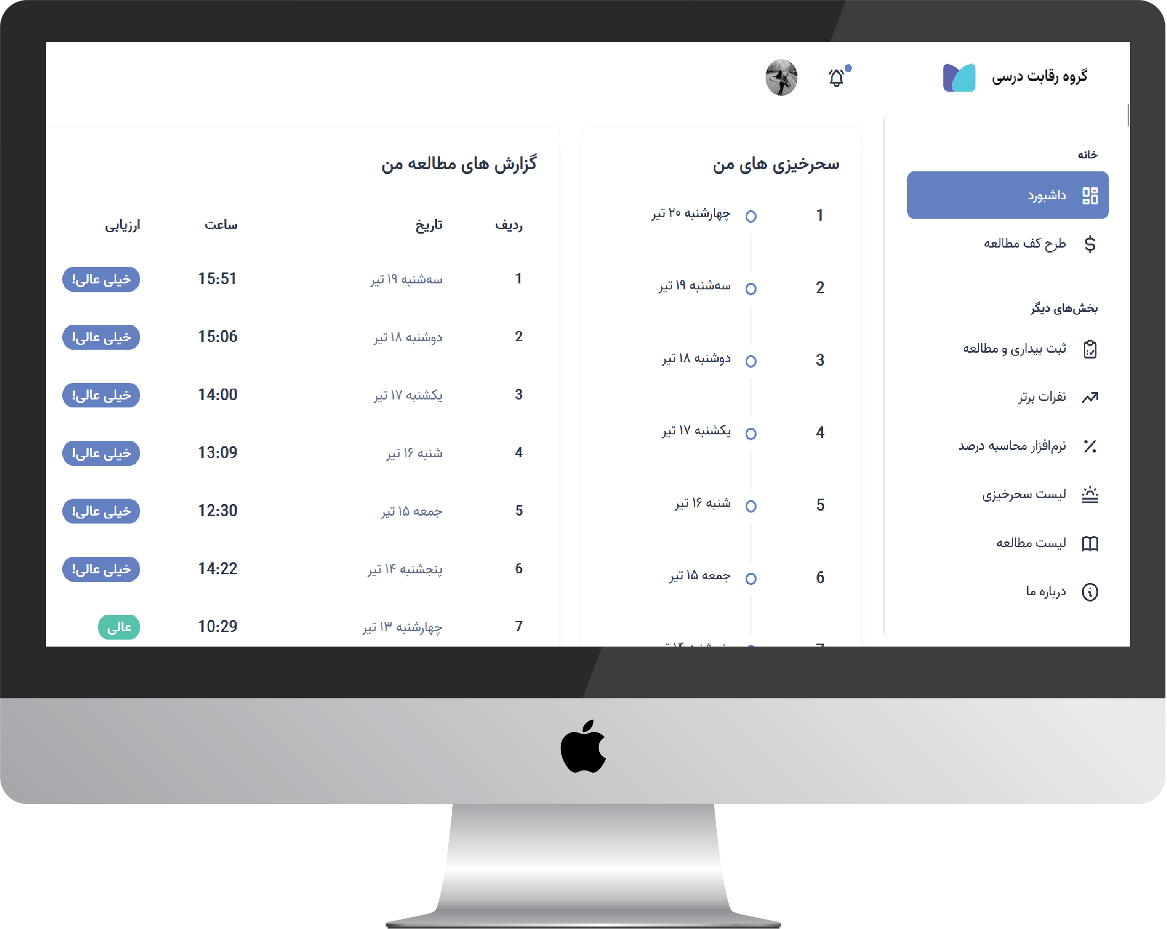 پنل کاربری گروه رقابت درسی کنکور تلگرام - لیست تمام گزارش مطالعه و سحرخیزی ها